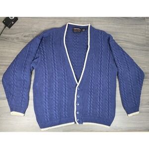 Cardigan Sweater Mens Large Blue Button Cable Knit Vintage Joseph Benjamin Iveys